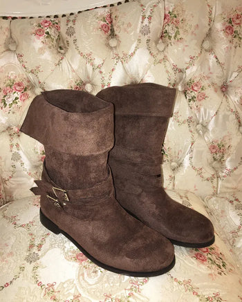 Ankle double belt 2-way suede boots