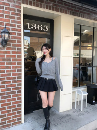 [2pcs] Knit Sleeveless Cardigan Set