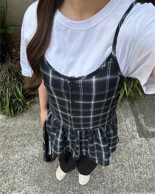 Checked sleeveless bustier