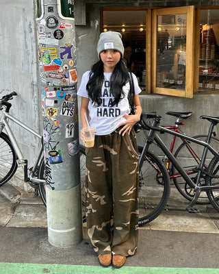 Camouflage Cut-Off Hem Easy Pants