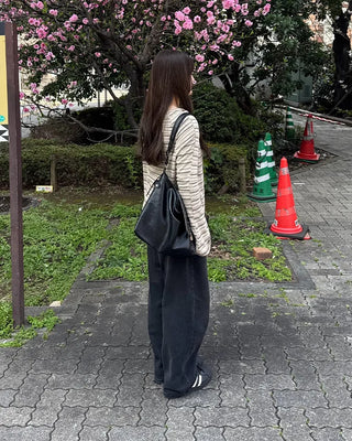 Striped button-down off-shoulder T-shirt