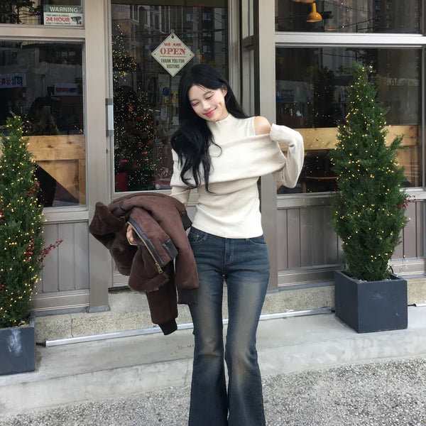 Washed strap denim pants