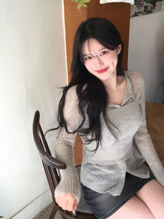 [2pcs] Sleeveless Cardigan Set
