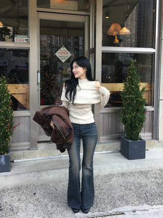 Washed strap denim pants