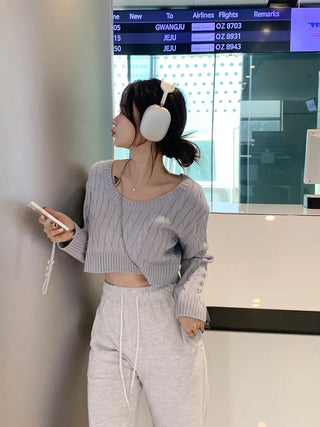 Round neck cropped twist knit (5 colors)
