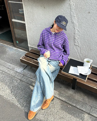 (Unisex) Tucked Wide Side Seam Washed Denim Pants