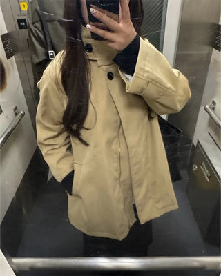 High-neck trench half coat