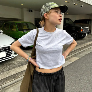Colored cropped short-sleeved T-shirt