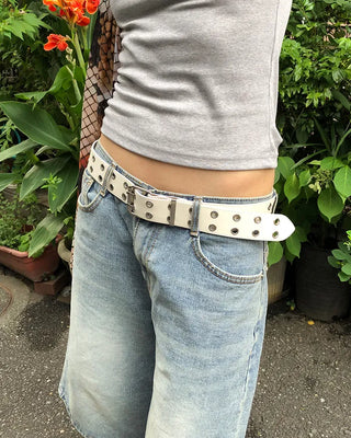 Double eyelet leather belt