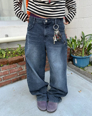 Natural Wash Rib Wide Denim Pants