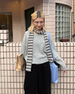 Striped Slim Knit Scarf