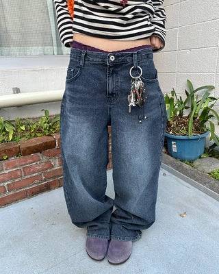 Natural Wash Rib Wide Denim Pants