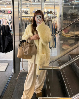 Fur V-neck cardigan