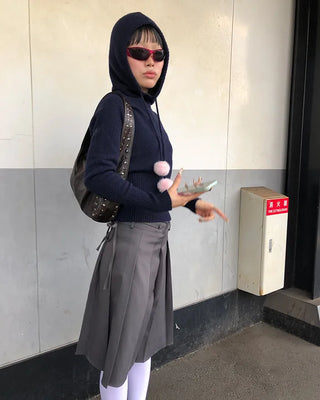 Pleated Asymmetrical Wrap Skirt