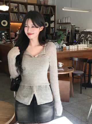 [2pcs] Sleeveless Cardigan Set