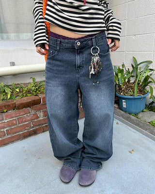 Natural Wash Rib Wide Denim Pants
