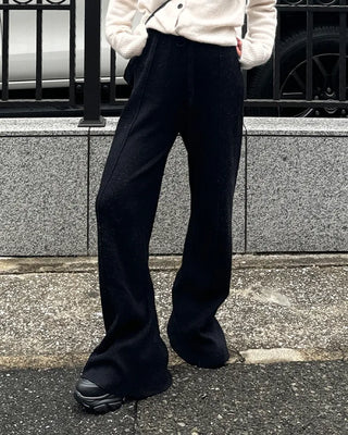 Wide-leg knit pants with elastic waistband