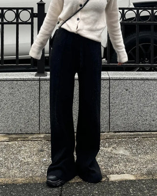 Wide-leg knit pants with elastic waistband