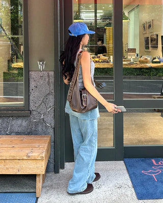 Cut-off wrap skirt & wide-leg denim set