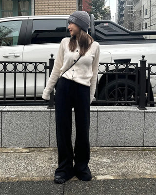 Wide-leg knit pants with elastic waistband