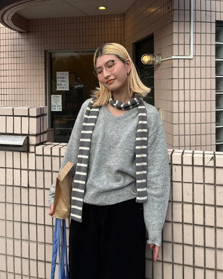 Striped Slim Knit Scarf
