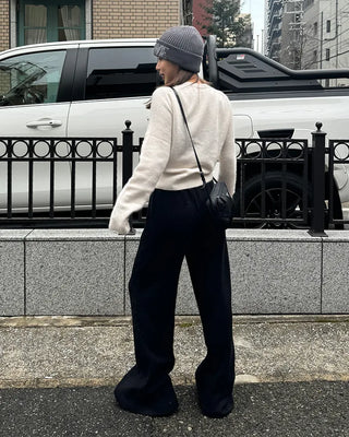 Wide-leg knit pants with elastic waistband