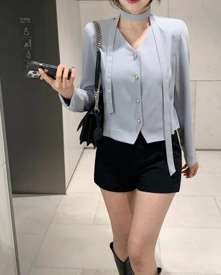 Tie jacket & blouse set