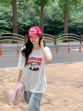 Printed oversized short-sleeved T-shirt (2 colors)