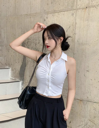 Shirred halter neck shirt (2 colors)
