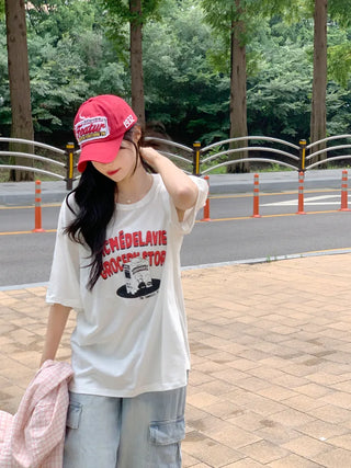 Printed oversized short-sleeved T-shirt (2 colors)