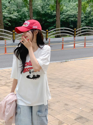 Printed oversized short-sleeved T-shirt (2 colors)