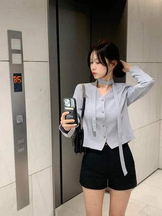 Tie jacket & blouse set