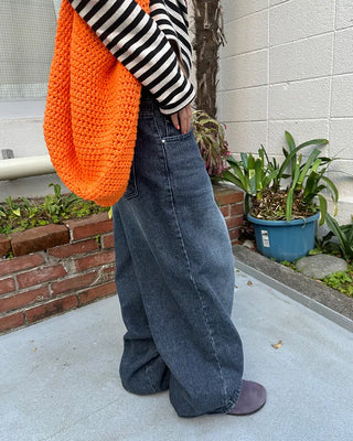 Natural Wash Rib Wide Denim Pants