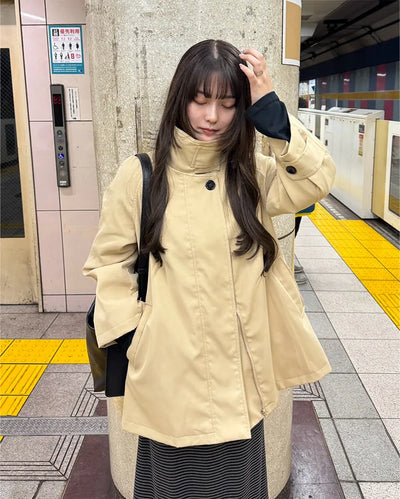 High-neck trench half coat