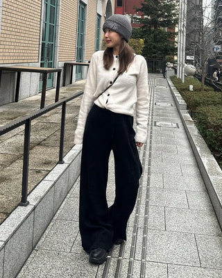 Wide-leg knit pants with elastic waistband