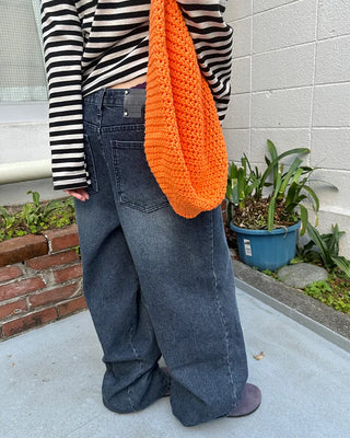 Natural Wash Rib Wide Denim Pants