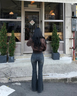Washed strap denim pants