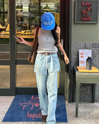 Cut-off wrap skirt & wide-leg denim set