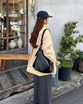 High-neck trench half coat