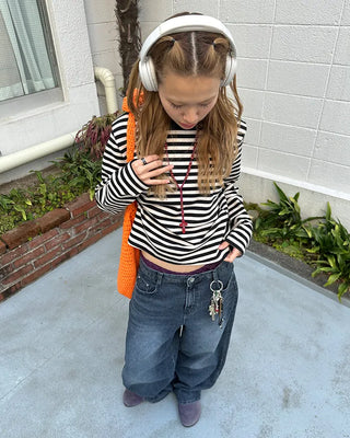 Striped semi-cropped long-sleeve T-shirt