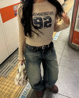 92 Damaged Print Semi-Cropped Sheer Knit