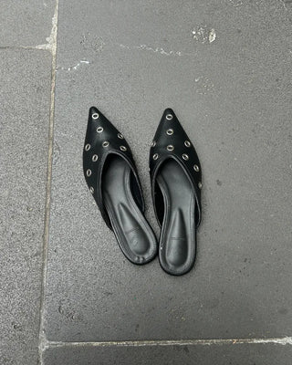 Eyelet pointed-toe mules