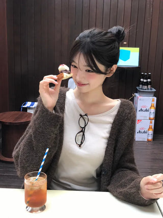 Angora V-neck cardigan