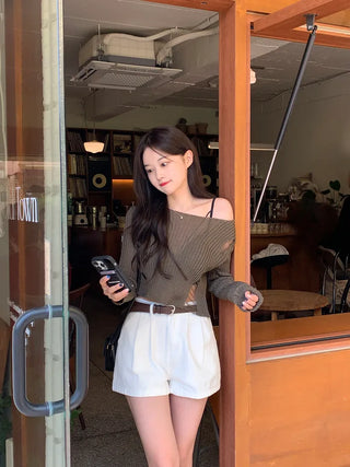 Summer distressed boat neck cropped knit (5 colors)