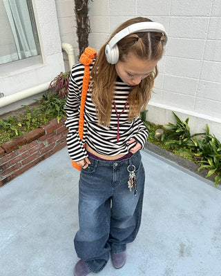 Striped semi-cropped long-sleeve T-shirt