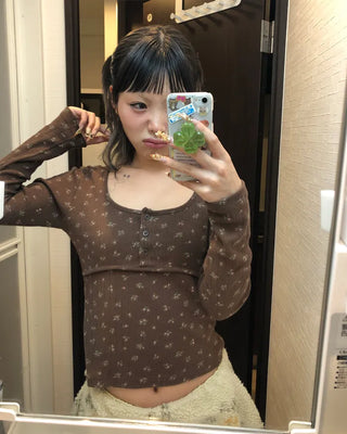 Henry Scooped Neck Flower Thermal Long T-Shirt
