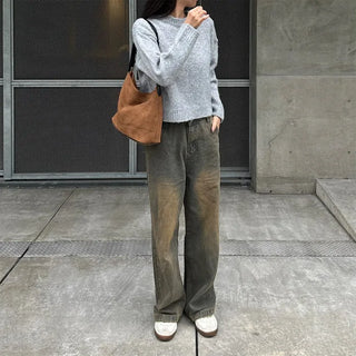 Washed Loose Fit Long Denim Pants