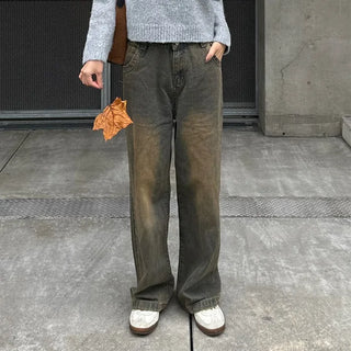 Washed Loose Fit Long Denim Pants