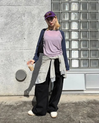 Two-tone raglan Tencel mix long-sleeved T-shirt