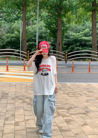 Printed oversized short-sleeved T-shirt (2 colors)